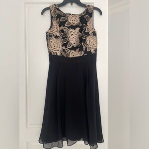 Black and gold embroidered holiday dress